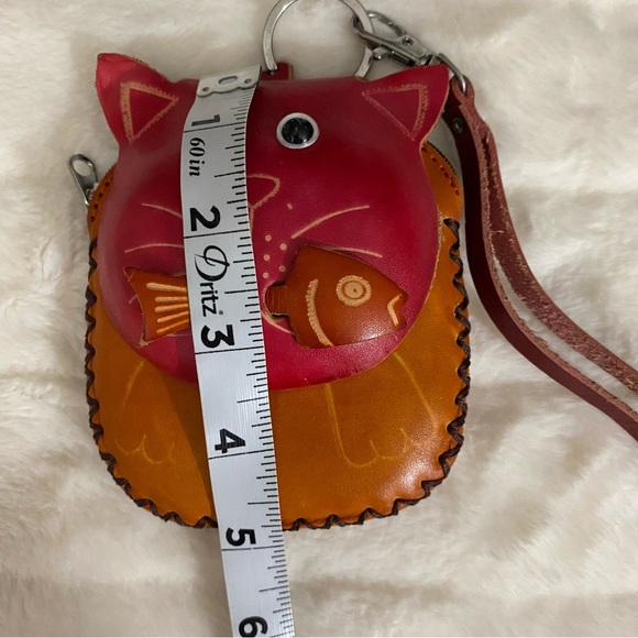 Cat Small Leather Zipper Kitten Purse Charm or Key Chain - Picture 6 of 10